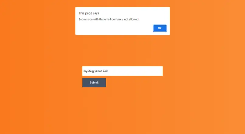 Prevent form submission with specific email domains