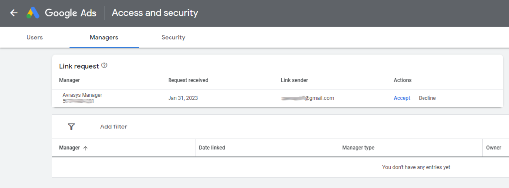 google ads link request